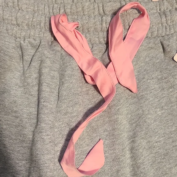 LoveShackFancy Gray Wide Leg Sweatpants with Pink Accents - Picture 6 of 14